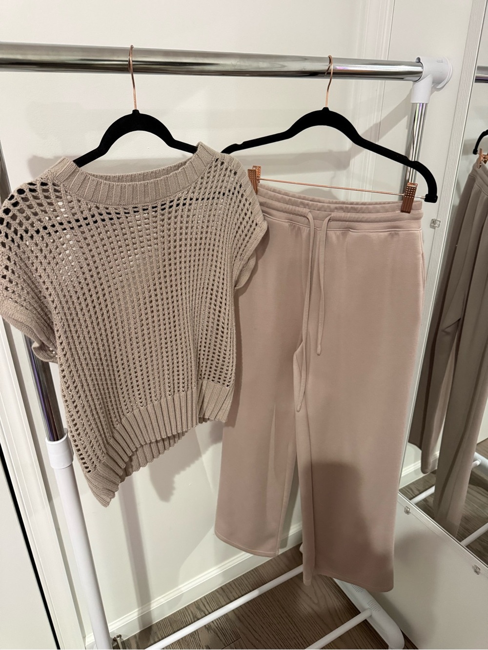 Amazon Women's Taupe Knit Top and Lounge Pants Set